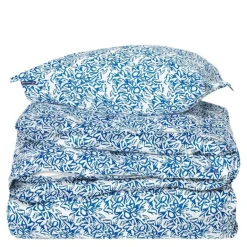 Sengesett 150x210 cm sateng blomstrete blå/hvit