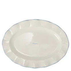 Serveringsfat med bølgekant 22x30 cm hvit/blå