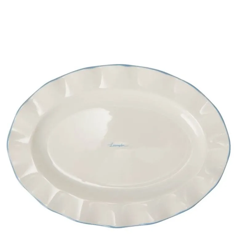 Serveringsfat med bølgekant 22x30 cm hvit/blå