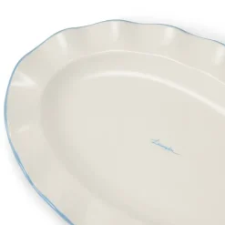 Serveringsfat med bølgekant 22x30 cm hvit/blå