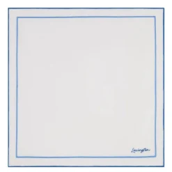 Serviett 40x40 cm lin/bomull med broderi hvit/blå