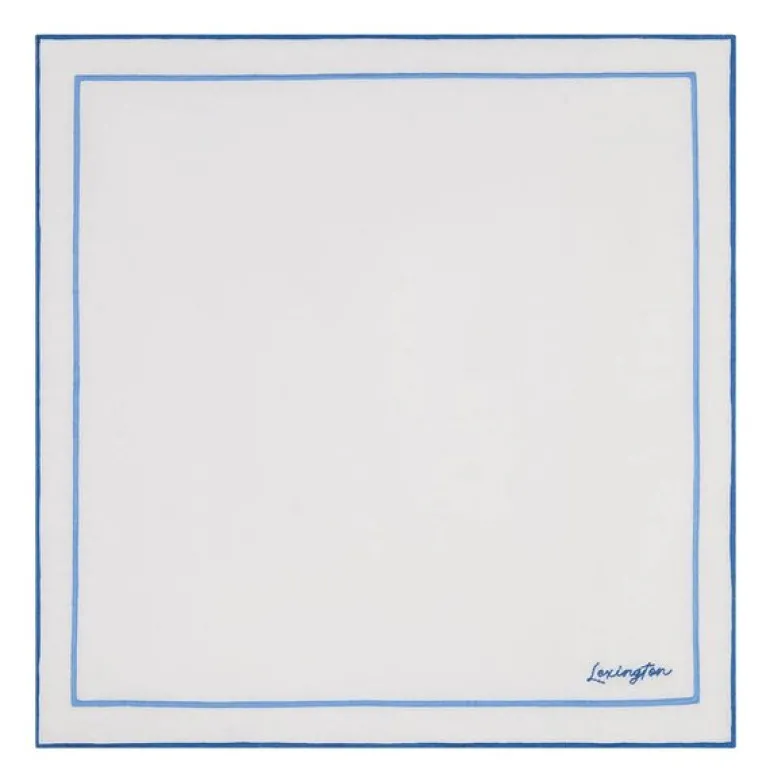 Serviett 40x40 cm lin/bomull med broderi hvit/blå