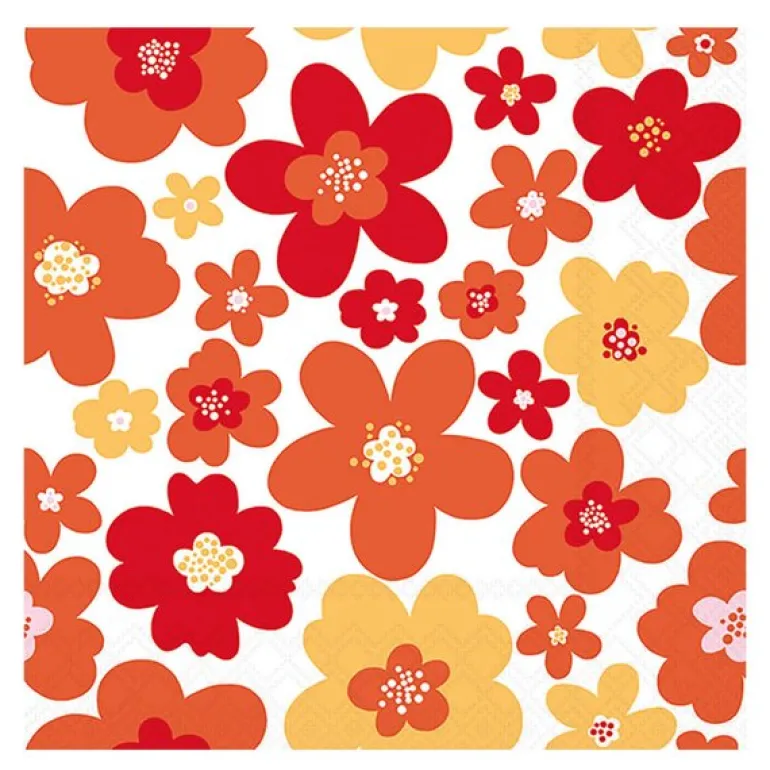 Serviett 33x33 cm 20 stk Flower Power rød