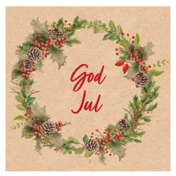Serviett 33x33 cm 20 stk God Jul julekrans natur