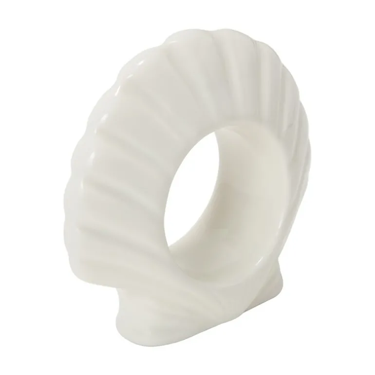 Shell stoneware serviettring 8 cm hvit