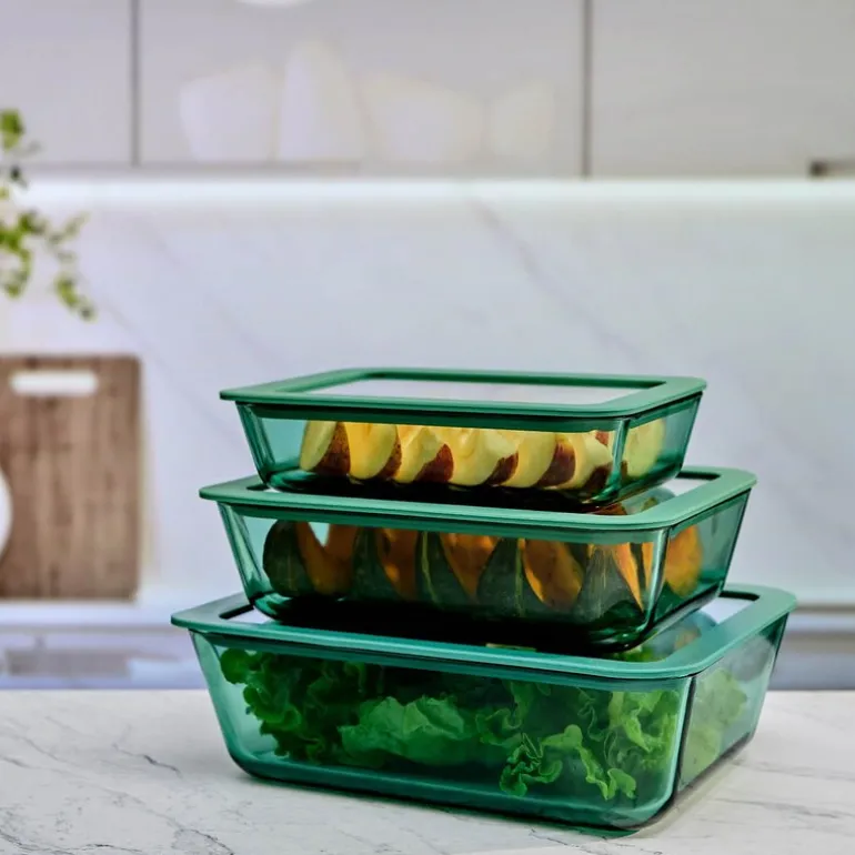 Smart Seal oppbevaringssett 3 deler glass grønn
