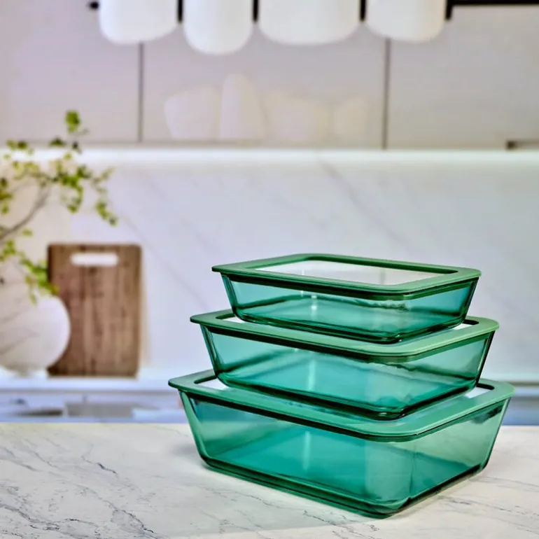 Smart Seal oppbevaringssett 3 deler glass grønn