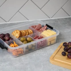 Snacklebox med 7 rom og bambusbrett 20x33 cm bambus