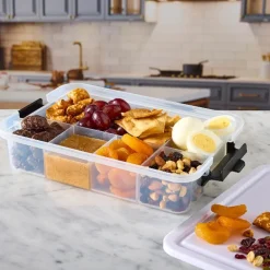 Snacklebox med 7 rom og plastbrett 20x33 cm hvit