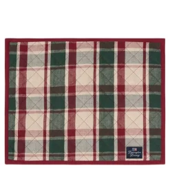 Spisebrikke vattert lin/bomull 35x45 cm rutete grønn/rød/beige