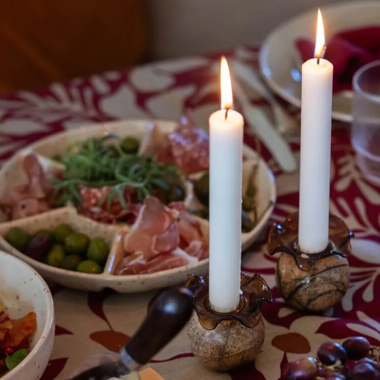 Sten lysestake 6 cm brun