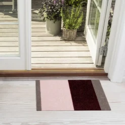 Stripes horisontal gulvmatte 40x60 cm bordeaux/rose/sand
