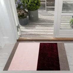 Stripes horisontal gulvmatte 90x60 cm bordeaux/rose/sand