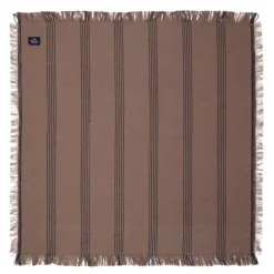 Stripete lin/bomulls serviett med frynser 50x50 cm brun/svart