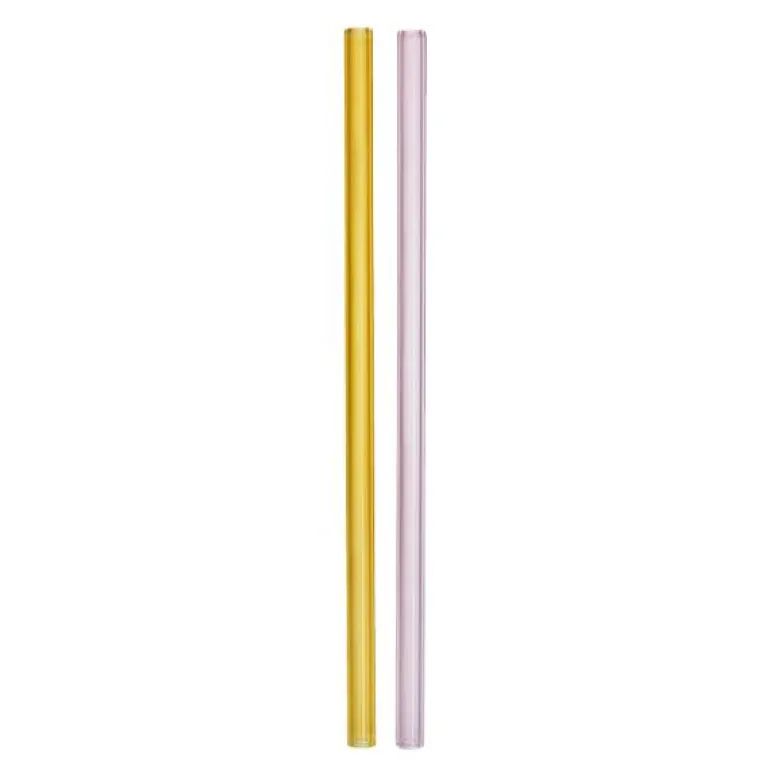 Sugerør 20 cm 2 stk rosa/gul