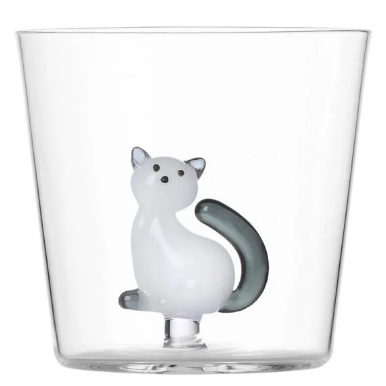 Tabby Cat vannglass 35 cl katt grå hale
