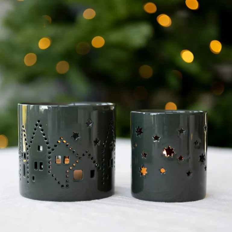 Telysholder medium 8 cm juleby grønn