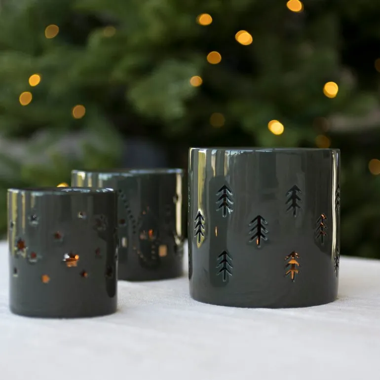 Telysholder medium 8 cm juleby grønn