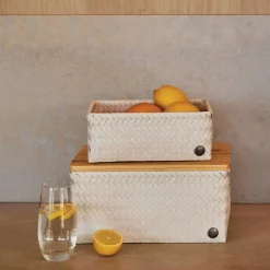 Top Fit stor oppbevaringskurv m/lokk 31x23x15 cm champagne