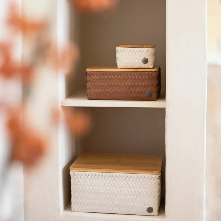 Top Fit stor oppbevaringskurv m/lokk 31x23x15 cm champagne