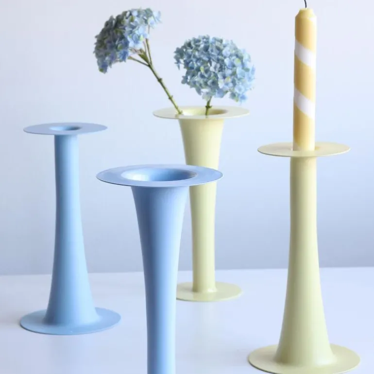 Trumpet vase/lysestake 24 cm gul
