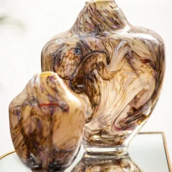 Unik skulptur kunstglass L 31 cm brun multi