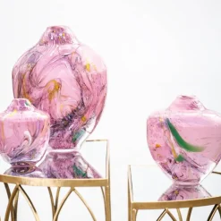 Unik skulptur kunstglass M 24 cm rosa multi