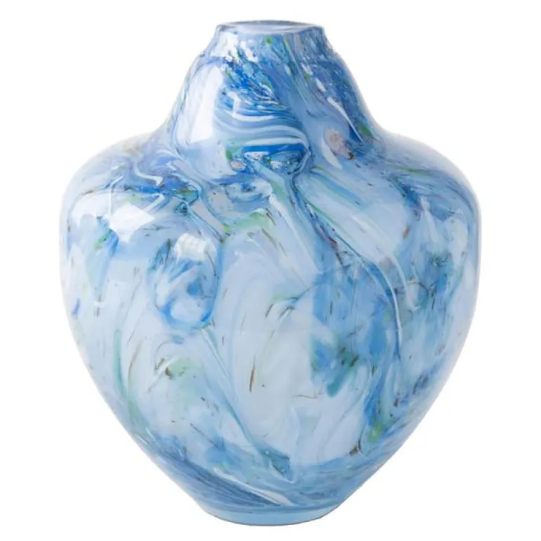 Unik skulptur kunstglass M 24 cm blå multi