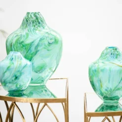 Unik skulptur kunstglass S 17 cm grønn multi