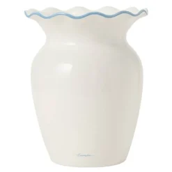 Vase med bølgekant 25 cm hvit/blå