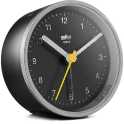 Vekkerklokke analog 7,5 cm sølv/svart