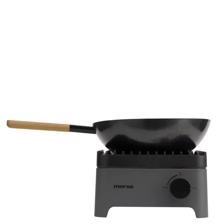 Vulcano wokpanne 36 cm karbonstål/eik
