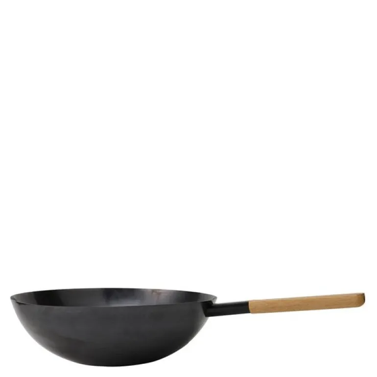 Vulcano wokpanne 36 cm karbonstål/eik